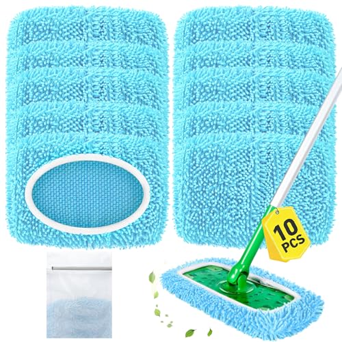 Reusable Microfiber Mop Pads Compatible with Swiffer Sweeper Mop, Washable Wet Pads Refill & Chenille Dry Sweeping Cloths for Use on All Sealed Floors - Wood, Laminate, Stone & Tile (10 Coral Blue) - color: Coral Blue, size: 10 Pack + 1 Pack