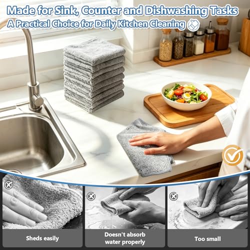 Kitchen Dish Cloths, 12 Pack, 10 x 10 Inches, Super Absorbent Microfiber Dish Towels, Soft Lint Free Reusable Dish Rags for Washing Dishes, Drying, Counters and Sink, Grey - color: Grey