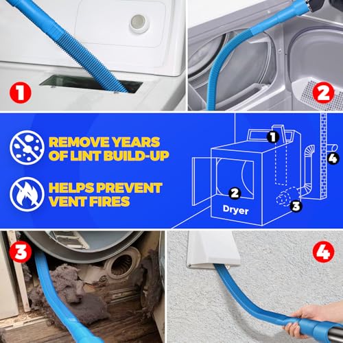 Holikme Dryer Vent Cleaner Kit Dryer Lint Vacuum Attachment Brush, Lint Remover, Dryer Vent Vacuum Hose Replacement Parts,Duct Cleaning,Blue - color: Blue