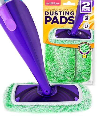 Millifiber Reusable Floor Duster Mop Refills for Swiffer WetJet (2 Pack) | Microfiber mop covers, pet hair & dust replacement pads, machine washable - color: Green (Dry Duster), size: 2 Count (Pack of 1)