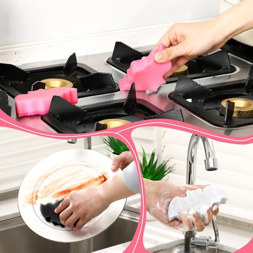 Tioncy 12 Pack Bat Kitchen Sponges Bulk Dual Sided Scrubber Sponges Dishwashing Non Scratch for Bat Kitchen Accessories Dish Scouring Black, White, Pink - color: Black, White, Pink, style: Bat