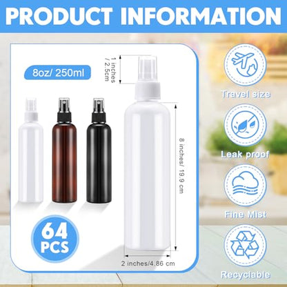Eccliy 64 Pcs 8 oz Spray Bottles Fine Mist Cleaning Bottles Clear Empty Plastic Travel Sprayer Refillable Sprayer with Cap for Cleaning Solutions Oils Travel Perfumes(Snowy) - color: Snowy