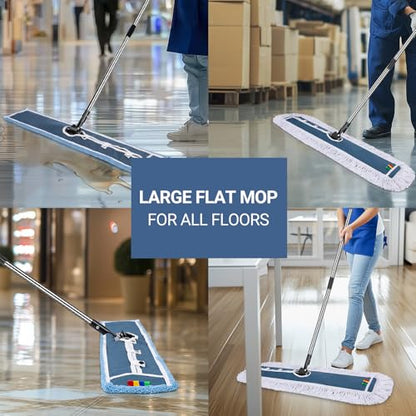 MASTERTOP Industrial Mop, Extra Large Floor Mop with Microfiber & Cotton Pad, Heavy Duty Flat Mops Commercial Dust Mop for Cleaning Office Garage Mall Hotel Home Floors - color: B-blue(42"*12")