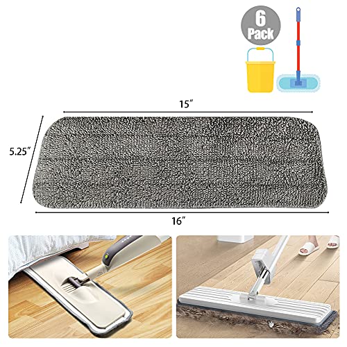 6 Pack Microfiber Spray Mop Replacement Heads for Wet Dry Mops, Premium Floor Cleaning Pads, Reusable Replacement Refills Compatible with Bona Floor Care System - Dark Gray