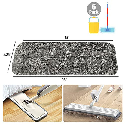 6 Pack Microfiber Spray Mop Replacement Heads for Wet Dry Mops, Premium Floor Cleaning Pads, Reusable Replacement Refills Compatible with Bona Floor Care System - Dark Gray