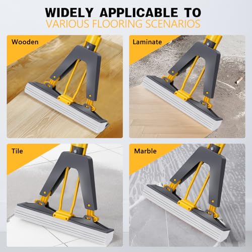 Masthome Sponge Mop,Roller Sponge Mop with 3 Absorbent PVA Mop Refills,Self Squeeze Sponge Mops and Stainless Steel Handle,PVA Sponge Mops for Floor Cleaning - color: Yellow