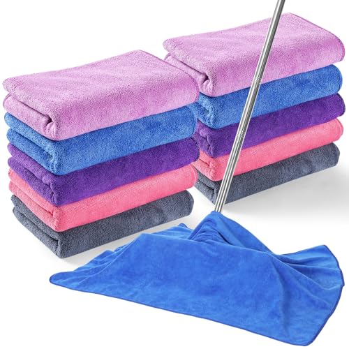 SmoothNovelty 10 Pcs Extra Large Microfiber Cloth 30" x 20" Large Floor Microfiber Towel Reusable Washable Free Lint Free Cloth Rag for Squeegee Mop Floor Window Housekeeping (Bright Color) - color: Bright Color