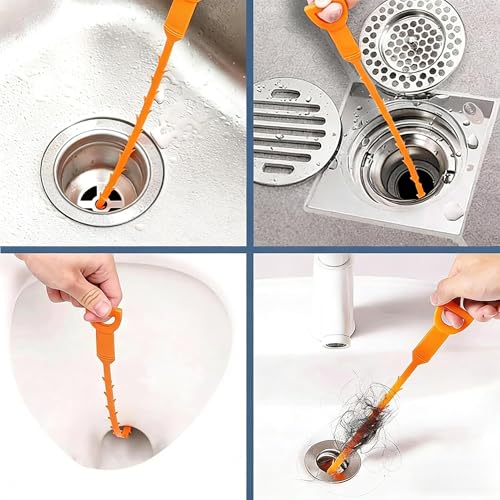 20 Inch Drain Snake, Drain Clog Remover – Reusable Flexible Snake Drain Hair Removal Tool for Sink, Drain Snake Hair Removal – Easy Use Plumbing Unclogger for Toilet, Bathroom Tub & Sewer (10 Pack)