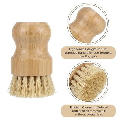 2 Pack Bamboo Dish Scrub Brush with Bamboo Pan Scraper Pot Scraper Non-Scratch Dish Scrapers Kitchen Cleaning Tools for Cast Iron Skillets, Cookware, Dishes, Pans Bowls, Plates and Pots
