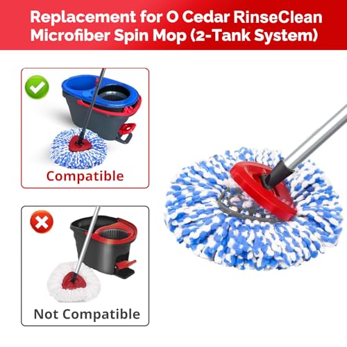 O-Cedar Spin Mop Head, Base, Handle Replacement for RinseClean 2 Tank System, 4 Microfiber Mop Refills, 1 Base and 30-58in Handle Set Combo, Blue, for Wood, Tile, Laminate, Marble - color: Blue