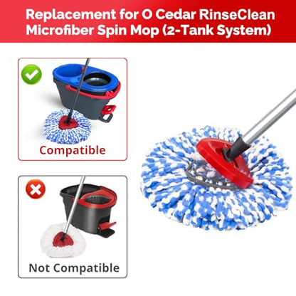 O-Cedar Spin Mop Head, Base, Handle Replacement for RinseClean 2 Tank System, 4 Microfiber Mop Refills, 1 Base and 30-58in Handle Set Combo, Blue, for Wood, Tile, Laminate, Marble - color: Blue