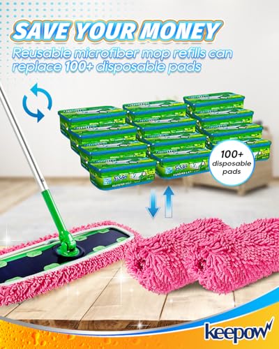 KEEPOW Reusable Microfiber Mop Pads for Swiffer XL Mop | 2 Pack Pink, XL Dry Sweeping Cloths, XL Wet Pads Refills, Heavy Duty Mopping Cloths for Floor Mopping and Sweeping - size: 2 Pack, Pink