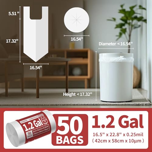 Small Trash Bags with Handles - Ocean Plastic Upcycling - Plastic Garbage Bags, Can Bin & Waste Basket Liner for Kitchen, Bathroom, Office and Pets,2 Gallon 50 Count White - color: 2Gal White, size: 1 ROLL