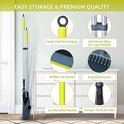 Broom and Dustpan Set for Home with 54" Long Handle, Upright and Lightweight Dust pan and Brush Combo for Kitchen Room Office Lobby Floor Cleaning, Dark Green - color: Green