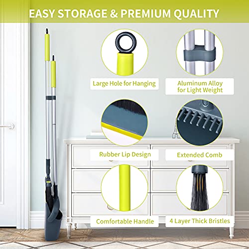 Broom and Dustpan Set for Home with 54" Long Handle, Upright and Lightweight Dust pan and Brush Combo for Kitchen Room Office Lobby Floor Cleaning, Dark Green - color: Green