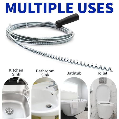Metal Plumbers Snake for Drains, Sink, Pipe | 10 ft Small Thin Drain Snake Tool for Kitchen, Bathroom RV Toilet, AC Drain Line Unclogger