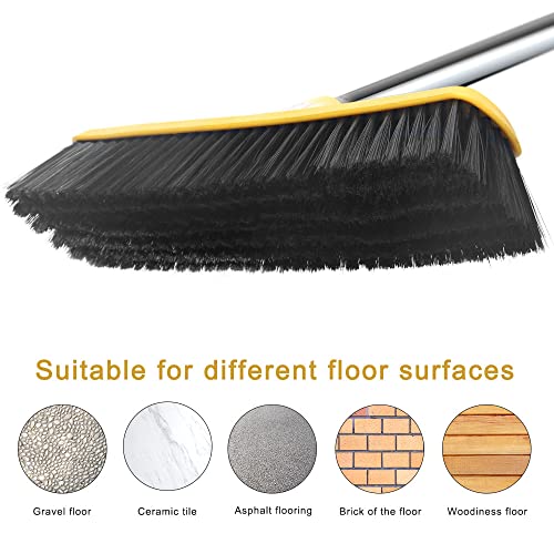 Push Broom with Long Handle, Floor Brush 49.6 inch Soft Bristle Broom 12.2" Wide for Cleaning Bathroom Kitchen Patio Garage Deck Tile Floor - color: Yellow