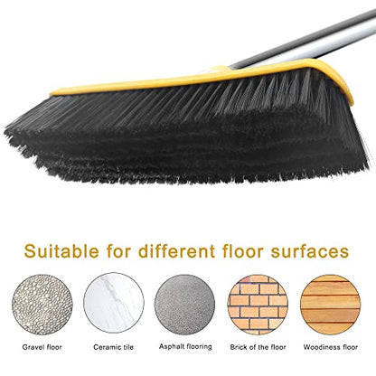 Push Broom with Long Handle, Floor Brush 49.6 inch Soft Bristle Broom 12.2" Wide for Cleaning Bathroom Kitchen Patio Garage Deck Tile Floor - color: Yellow