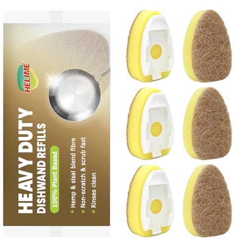 Natural Dishwand Sponge Refills, Plant-Based Dish Wand Replacement Head | Non-Scratch Sisal Hemp Heavy Duty Scrubber Dispenser, Scrub Dishwashing Brush Cleaning Pad Refill for Kitchen Sink Dishwash - size: 6Pack