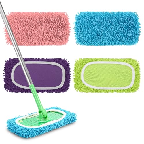 Set of 4 Reusable Microfiber Mop Pads Compatible with Swiffer Sweeper, Dry Sweeping Cloths, Washable Wet Mopping Cloth Refills for Floor Cleaning (Mop is Not Included) (Multicolor 1, 4 Pack) - color: Multicolor 1