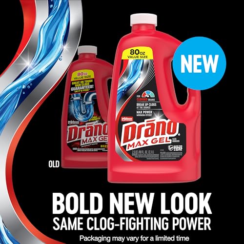 Drano Max Gel Drain Clog Remover & Cleaner, Fast-Acting to Unclog Standing Water & Remove Hair, Grease & Food Blockages, Safe for all Pipes & Septic, Kitchen Sinks, Bathroom Showers & Tubs, 80 Oz - size: 80 Fl Oz (Pack of 1)