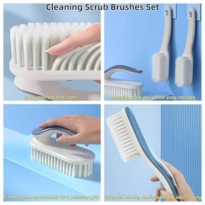 Cleaning Scrub Brushes Set, Ergonomic Long & Short Handle Cleaning Brushes, Non-Shedding Soft Moderate Hardness Bristles for Laundry Stains, Shoe Care, Fabric & Hard Surface Household Deep Cleaning