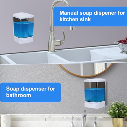 Soap Dispenser Wall Mount, 33.8oz/1000ml Commercial Manual Soap Dispenser Wall Mounted for Bathroom Kitchen Hotel, Liquid Containers Shampoo Plastic