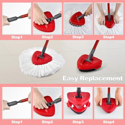 Mop Handle Mop Replace Heads and Mop Base Brush Replacement for O Cedar EasyWring 1-Tank System Include 3 Spin Mop Replacement Head, 4-Section Mop Handles, 1 Base and 1 Scrub Brush Combo - color: 3 White Mop Heads + 1 Set Mop Handle ( 1 Tank )