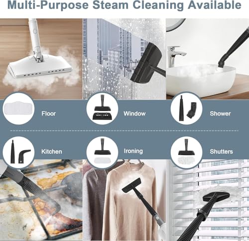 Steam Cleaner, 6 in1 Rotated Steam Mop Cleaner with 2 Modes, 2 Microfiber Pads, 400ML Removable Tank, 23FT Power Cable, Detachable Steam Mops for Floor, Laminate Floor, Tiles Cleaning (First Frost) - color: First Frost