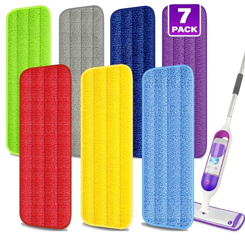 7 Count Reusable Microfiber Mop Pads for Swiffer PowerMop - MEXERRIS Microfiber Wet Pads Refills PowerMop Pads Machine Washable Hard Wood Floor Mop Pads Replacement for 13''-15'' Spray Wet Mops - color: Multicolor