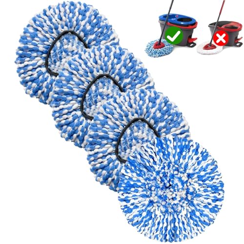 4 Pack Mop Replace Heads Compatible for OCeda, Spin Mop Refill Head Replacement for RinseClean 2-Tank System - Fluffy Microfiber, Machine Washable and Easy to Replace - size: 4 Count (Pack of 1)