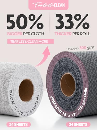 Fantasticlean Large Microfiber Cleaning Cloth Roll - 18'' by 12'', 24 Sheets, Thick, Super Absorbent and Reusable Rags, Daily Cleaning Supplies for Vehicle.. (DimGrey) - size: 24 Pack-Grey