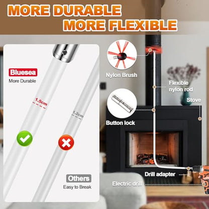 Bluesea Chimney Sweep Kit - Extends Up to 46 Feet, Includes 14 Flexible Rods and Strong Brush for Efficient Cleaning - size: 46 Feet