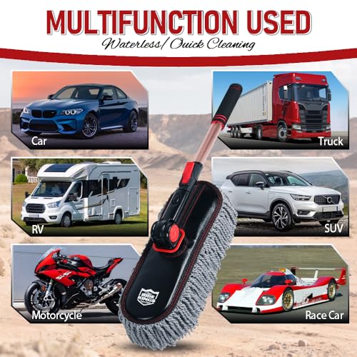 Car Duster Exterior Scratch Free - Microfiber Car Brush with Extendable Handle (27-36'') - Soft Auto Dusting Tool for Pollen & Dust Removal on SUV, Truck, RV & Motorcycle(Wax-Free Design) - color: Grey6