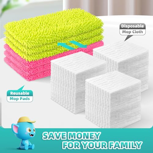 6 Pack Reusable Mop Pads Compatible with Swiffer Sweeper Mop, Washable Wet Pads Refill, Dry Sweeping Cloths, Microfiber Pads for Mopping Floors (Green, Pink) - color: Green, Pink