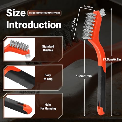 6 Pieces Stainless Steel Wire Brush Set, Stainless Steel Bristles for Cleaning Welding Slag and Rust,Scratch Brush with Mini Head & Hanging Hole for Everyday Cleaning - color: Stainless steel