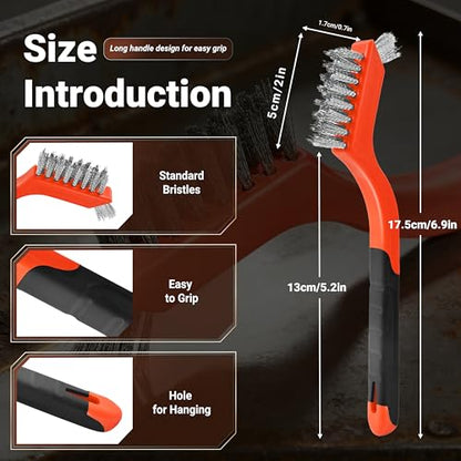 6 Pieces Stainless Steel Wire Brush Set, Stainless Steel Bristles for Cleaning Welding Slag and Rust,Scratch Brush with Mini Head & Hanging Hole for Everyday Cleaning - color: Stainless steel