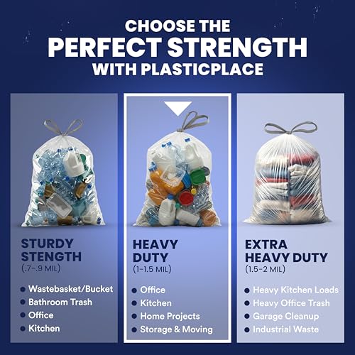 Plasticplace 13 Gallon Trash Bags │ 1.2 Mil │ White Extra-Large Drawstring Garbage Can Liners │ 24" x 31" (50 Case) - color: White, size: 50 Count (Pack of 1)
