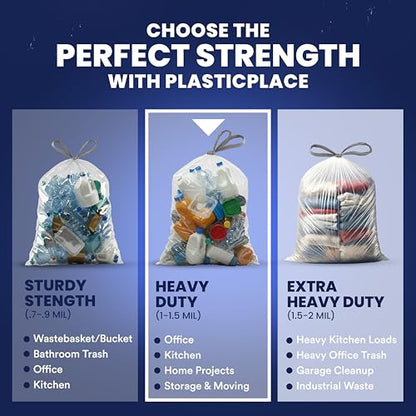 Plasticplace 13 Gallon Trash Bags │ 1.2 Mil │ White Extra-Large Drawstring Garbage Can Liners │ 24" x 31" (50 Case) - color: White, size: 50 Count (Pack of 1)