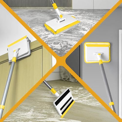 JEHONN Baseboard Cleaner Tool with Handle, 56 inches Base Boards Cleaning Mop Scrubber, 1 Stiff Bristles Brush, 2 Chenille and 2 Microfiber Pads, Wall Duster for Floorboard Ceiling Window (Yellow) - color: Yellow