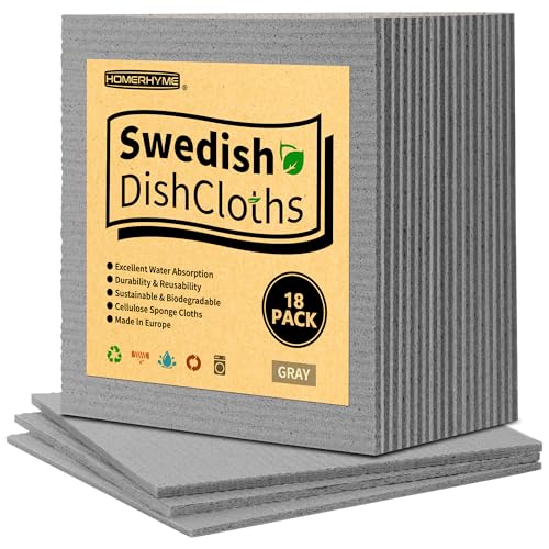 Swedish Dishcloths, 18 Pack Absorbent Dish Towels for Kitchen, Multipurpose Cellulose Sponge Cloths, Reusable Washable Towels for Home & Kitchen, Grey - color: Grey, size: 18 Pack