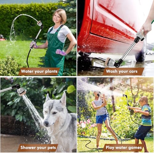 RESTMO Metal Watering Wand, Heavy Duty Garden Hose Wand with 180° Swivel Ratcheting Head, 16'' Hose Nozzle Sprayer with 7 Spray Patterns and Flow Control, for Water Hanging Baskets and Shrubs, Gold - color: Gold