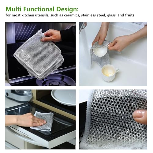 ANIS·KEAAR 10 Pack 2025 Upgraded Double Layer Non-Scratch Wire Dish Cloth, Multipurpose Wet & Dry Metal Scrub Rags for Dishes, Cookware, Sinks, Stoves