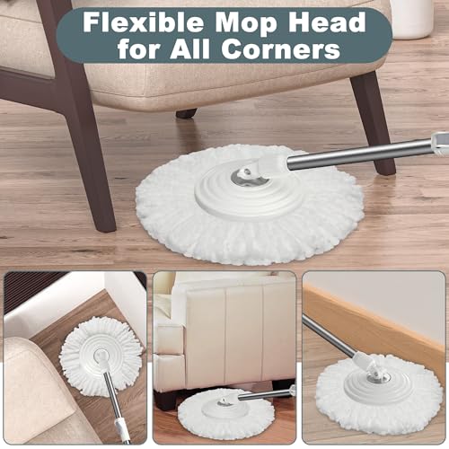 Mop and Bucket with Wringer Set,Spin Mop and Bucket System, Mops for Floor Cleaning,Household Supplies Tools with 6 Replacement Refills,61" Extended Handle for Household Hardwood Floor - White - size: White Mop Bucket + 6 Mop Heads