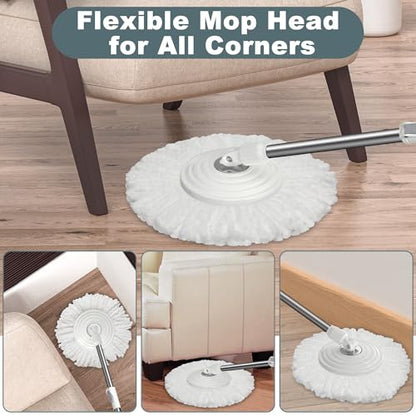 Mop and Bucket with Wringer Set,Spin Mop and Bucket System, Mops for Floor Cleaning,Household Supplies Tools with 6 Replacement Refills,61" Extended Handle for Household Hardwood Floor - White - size: White Mop Bucket + 6 Mop Heads