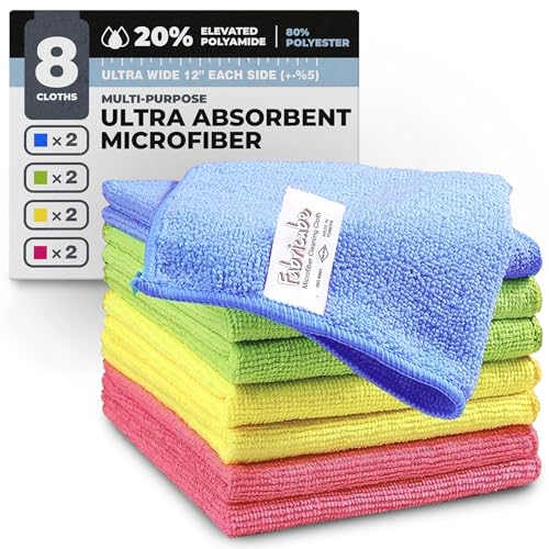 Turkish Microfiber Cleaning Cloth of 4 Colors | 20% Polyamide for Elevated Liquid Suction | Must Have Drying Supply for Kitchen and Home Accessories | Rags with Reinforced Edges, Pack of 8 - size: 8