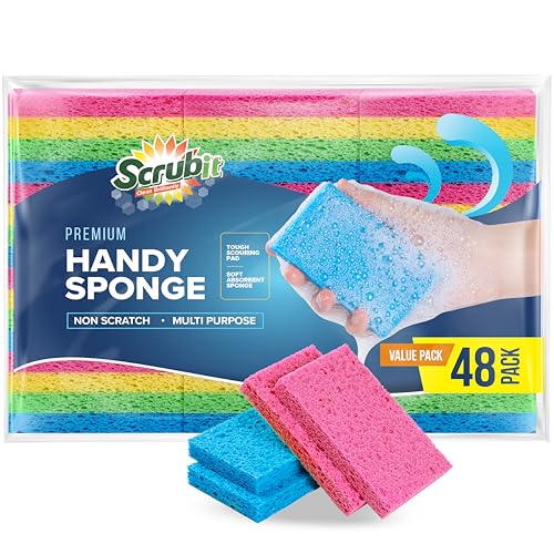 SCRUBIT 48-Count Sponges Kitchen for Dishes Cleaning - Non-Scratch Dish Scrub Sponge - Packaging May Vary, Natural Cellulose Kitchen Sponges