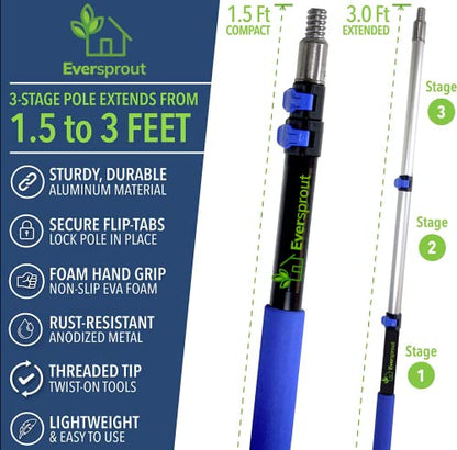 EVERSPROUT 1.5-to-3 Foot Swivel Squeegee and Microfiber Window Scrubber (8-10 Ft Standing Reach) | 2-in-1 Window & Glass Cleaning Combo | Lightweight, Aluminum Extension Pole | Includes 10-inch Blades - size: 3 feet - With Pole