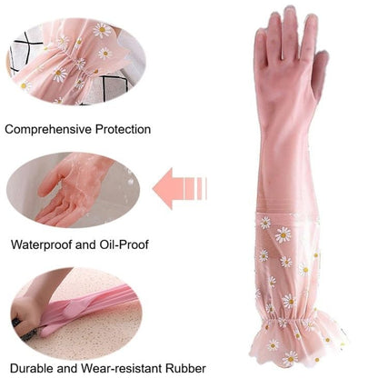 Dishwashing Cleaning Gloves Waterproof Tear-Resistant Household Rubber Cleaning Gloves with Long Elastic Cuffs