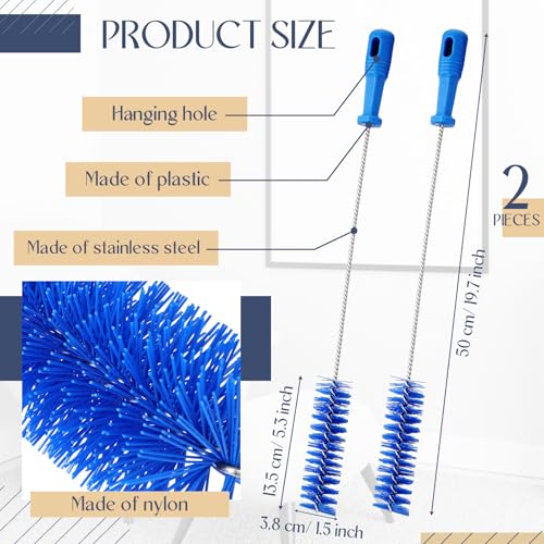 Baderke 2 Pieces Drain Brush Pipe Cleaning Tube Brushes 19.7 Inch Plastic Shower Pipe Flexible Cleaning Tool(Blue,19.7 x 1.5 Inch) - color: Blue, size: 19.7 x 1.5 Inch